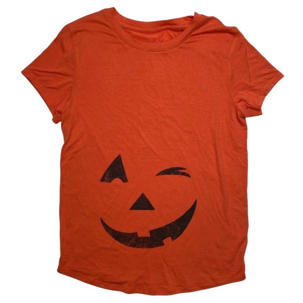 Isabel Maternity Shirt Top Women's XS Orange Pumpkin Face Graphic Short-Sleeveâ